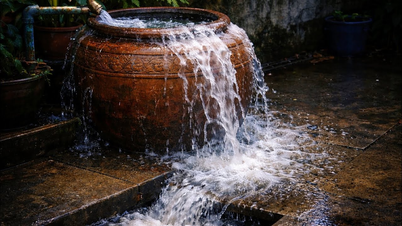 White noise for sleeping: sound of flowing water at night in a rural house