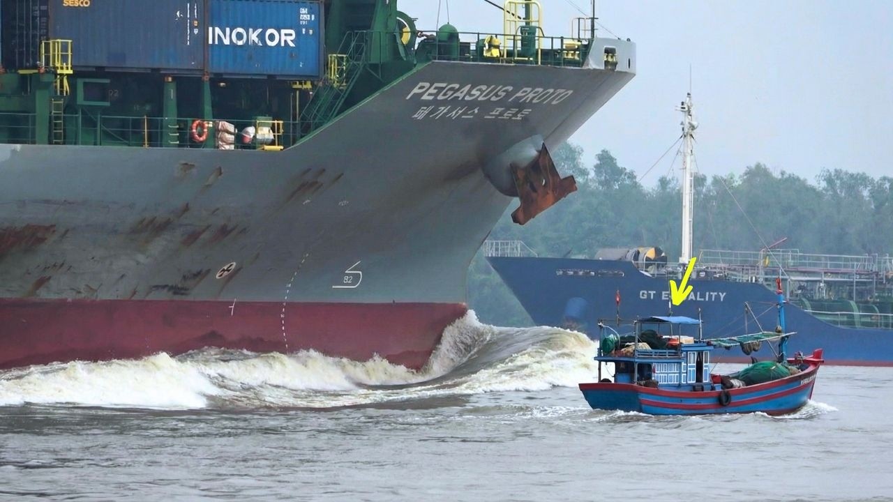Shipspotting Shot! Container Ship Heels Dramatically Through a 90 Degree Turn