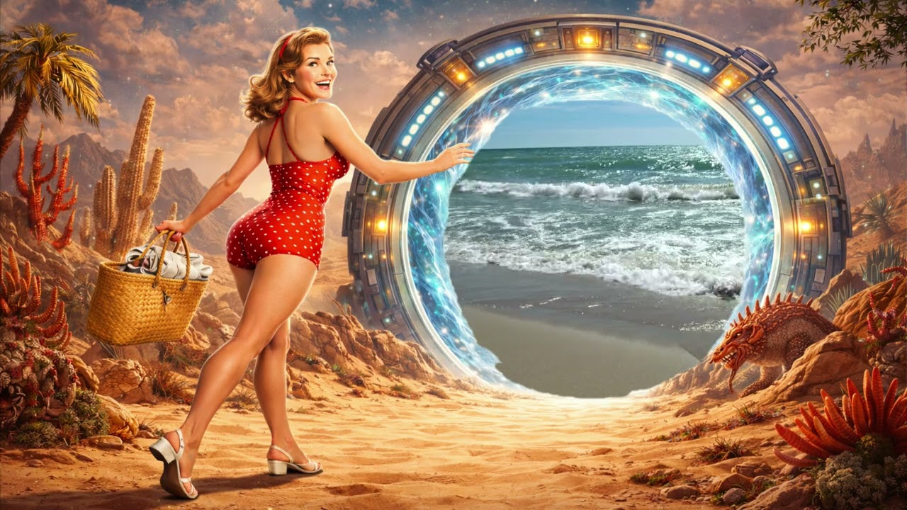 1950s relaxing surf music vintage beach ambience through a sci-fi portal for work