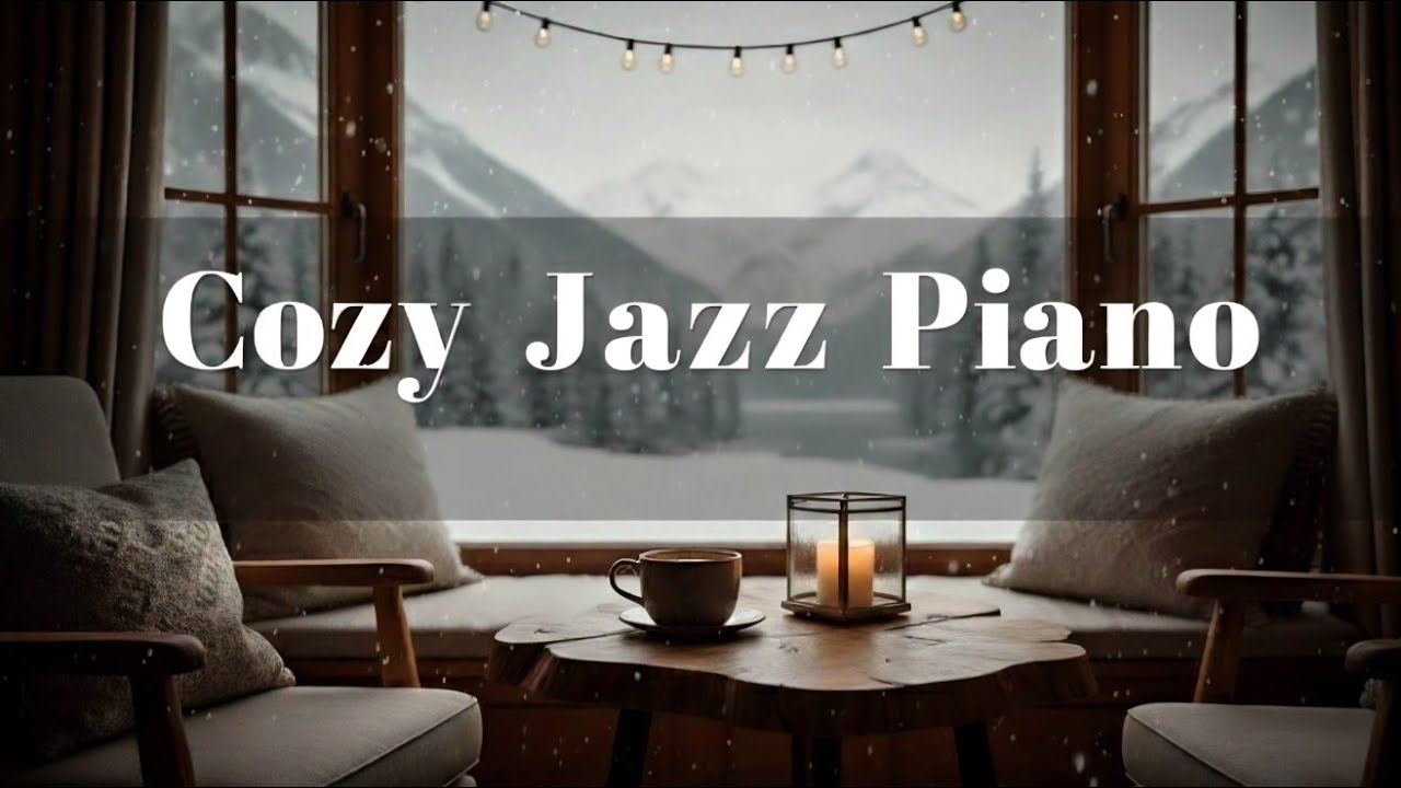 Cozy Jazz Piano ☕ Winter Cabin Cafe Ambience | Relax, Study, Work