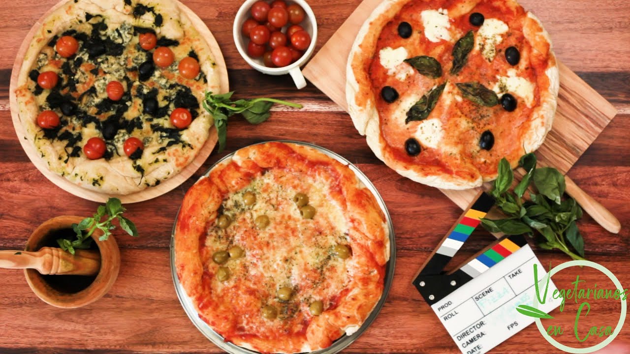 Receta Tres Pizzas Caseras Vegetarianas + Salsa + Pesto