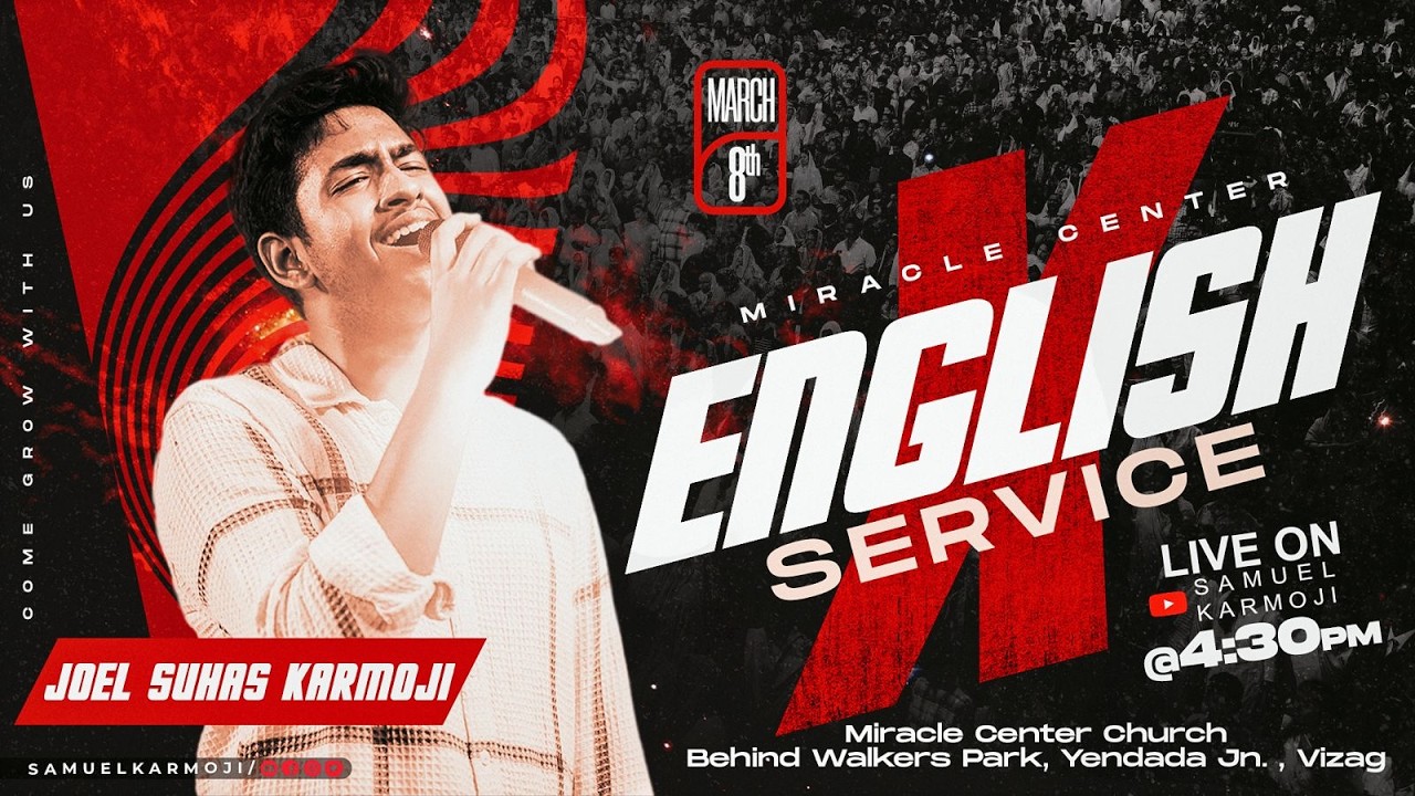 #sundayenglishservice | #live | 4:30 P.M | Joel Suhas Karmoji | Miracle Center | 8th Mar 2026