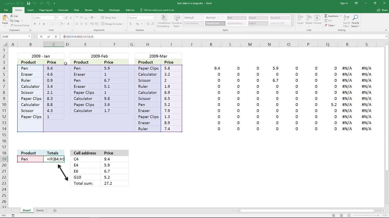 Sum values in a range where adjacent cell value equals a criterion [Array Formula]