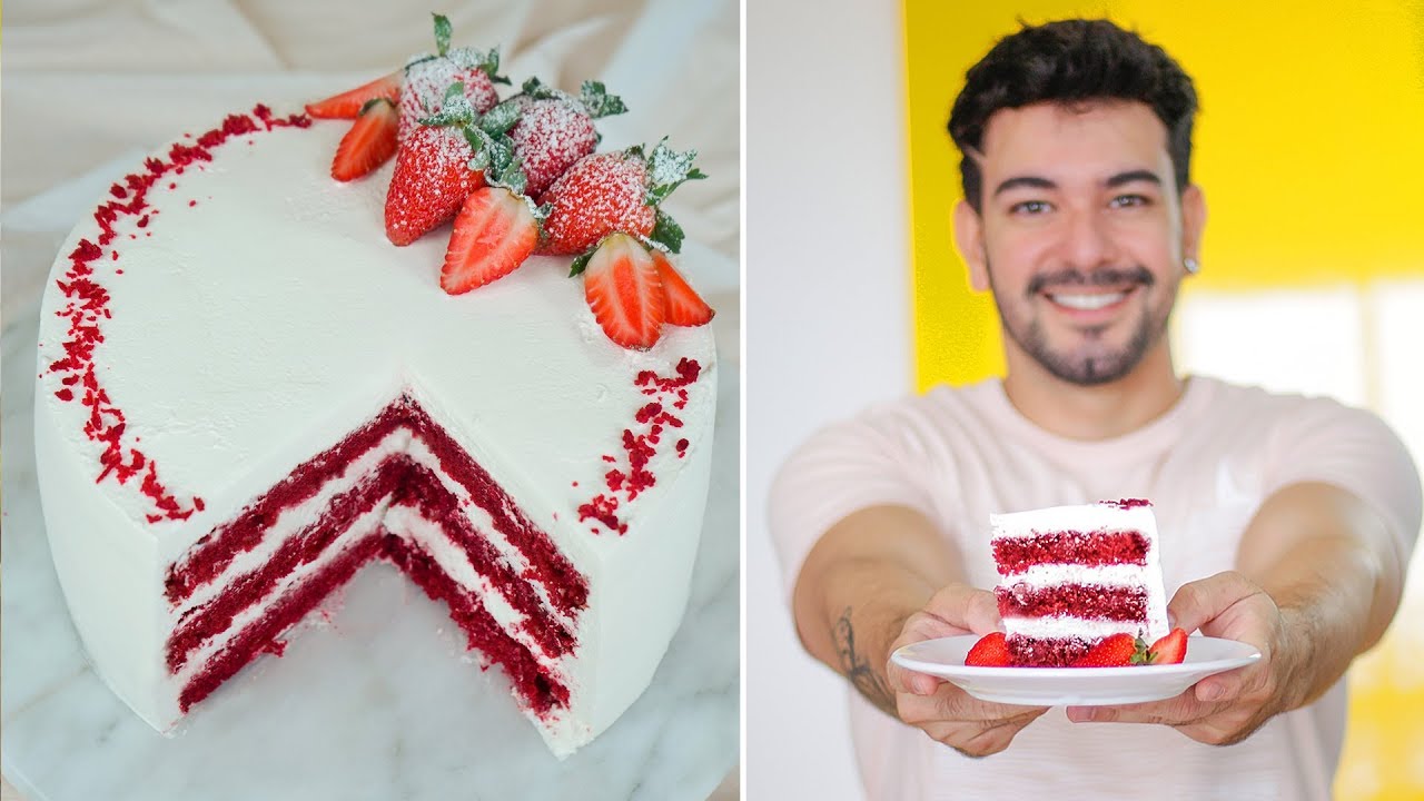 BOLO RED VELVET COM MORANGOS | DIA DAS MÃES | Nandu Andrade