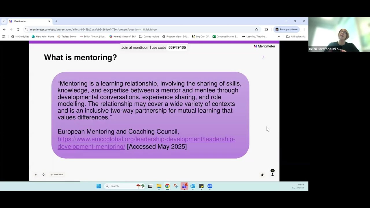 Workshop 11/11/2025: Developing Mentoring