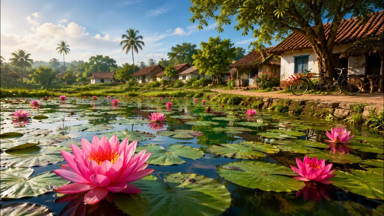 The water lilies bloom in&nbsp;a village, kuttanad alappuzha 