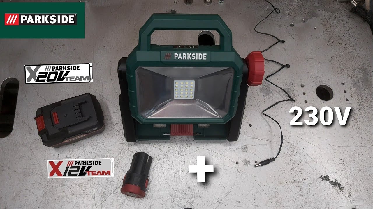 Гибридный светодиодный рабочий светильник Parkside PLSA 20Li-A1 для аккумуляторов X12V/ X20V / 230V.