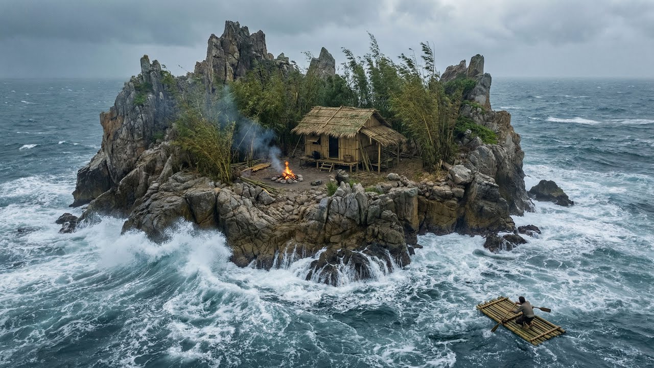 Desafío de supervivencia en solitario de 99 días: Construir una cabaña de bambú en una isla desierta