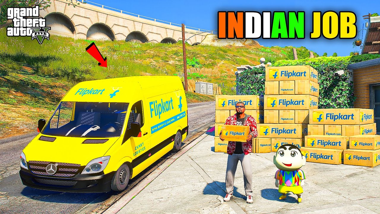 Franklin & Shinchan Buy Indian Flipkart Van And Start Delivery Boy Job in GTA 5