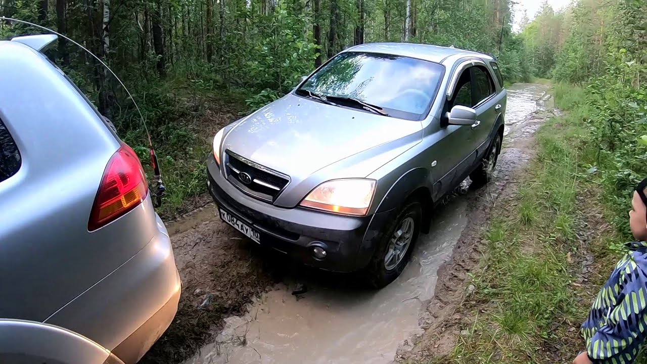 Pajero sport 2 и Kia Sorento, дорога на танкодром.