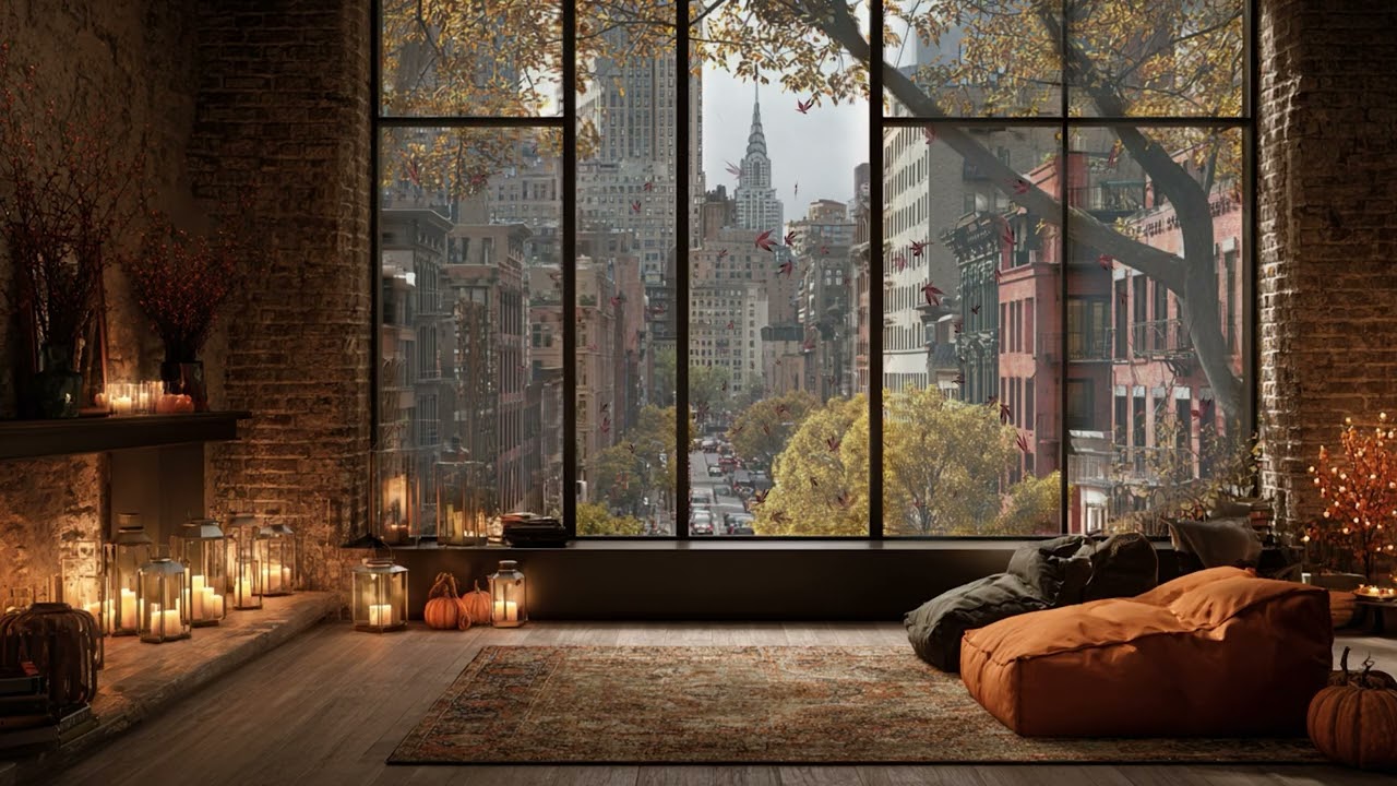 Cozy Fall Cityscape Lofi Beats 🎧 and Rain Sounds 