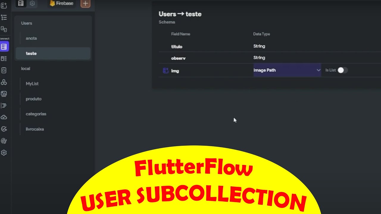 FlutterFlow Gravação e Leitura documento user subcollection