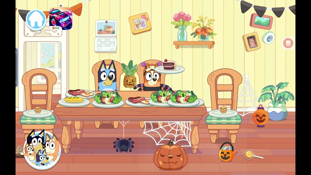 Bluey and Bingo is eating some food 