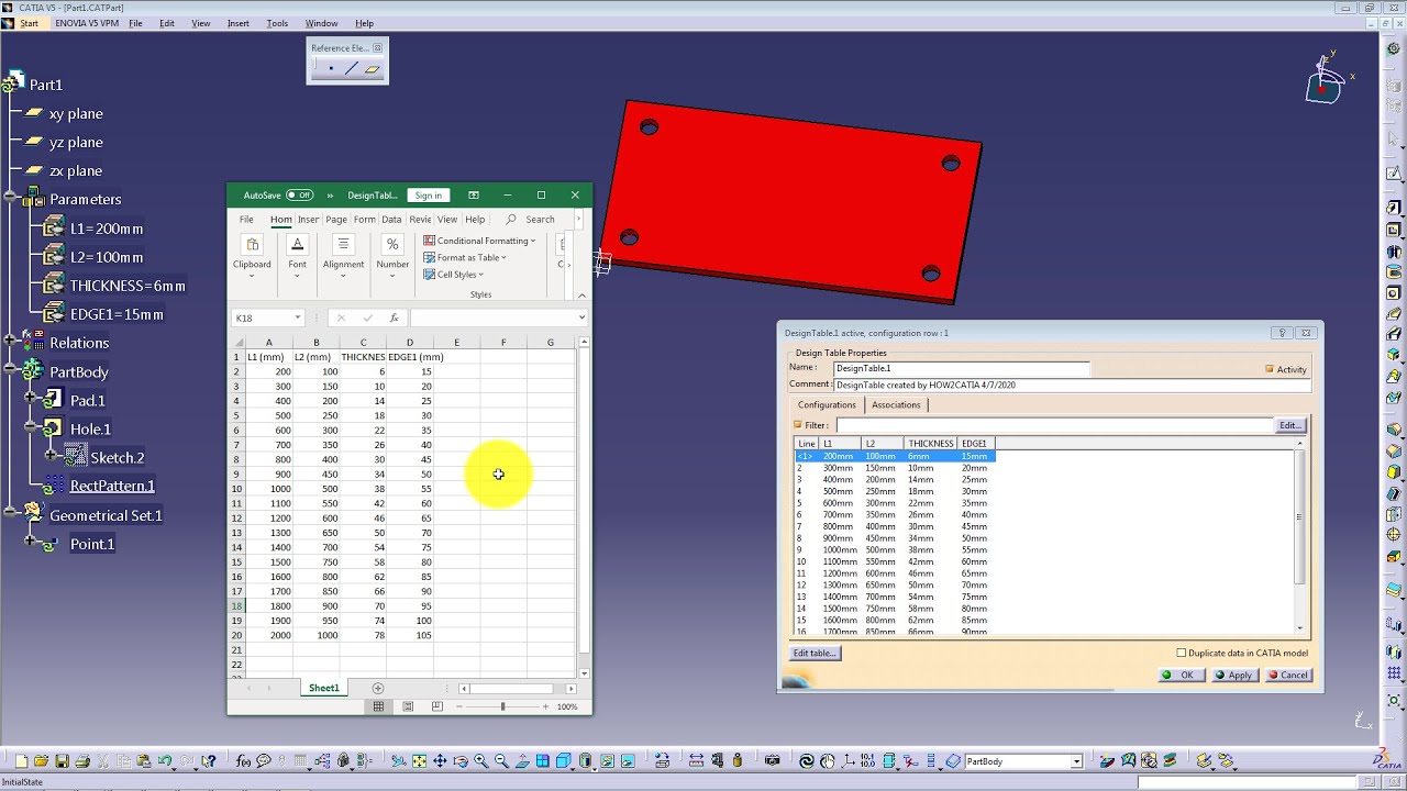 CATIA V5 - KNOWLEDGEWARE BASICS - PARAMETERS FORMULAS AND DESIGN TABLES
