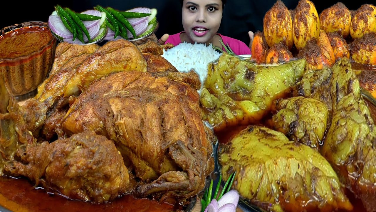 Eating Show Mutton Fat Curry With Rice Asmr Eating Video Whole Chicken Curry Spicy Mukban Egg Curry