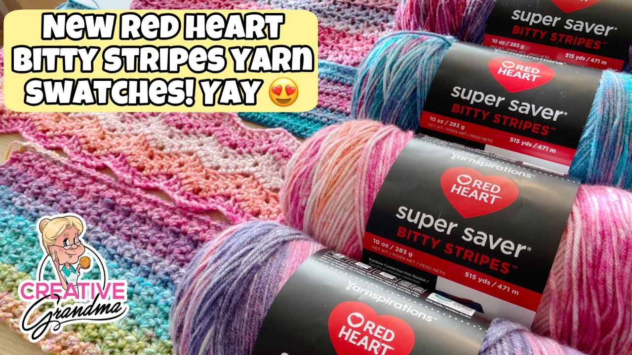 Yarn Swatch! New Red Heart Bitty Stripes!  MUST SEE 5 NEW COLORS!! #redheartyarn