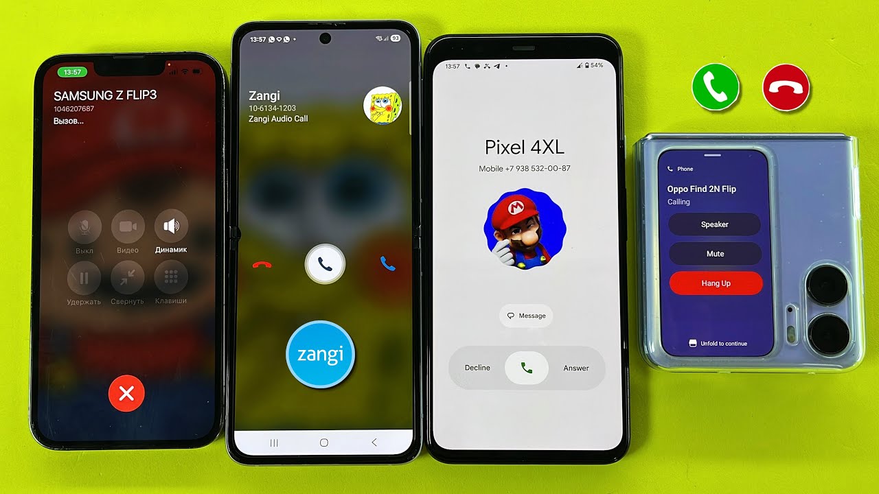 iPhone 13 Pro Calling On Samsung Z Flip 3, OPPO Flip, Pixel 4XL + Zangi Incoming & Outgoing Call 