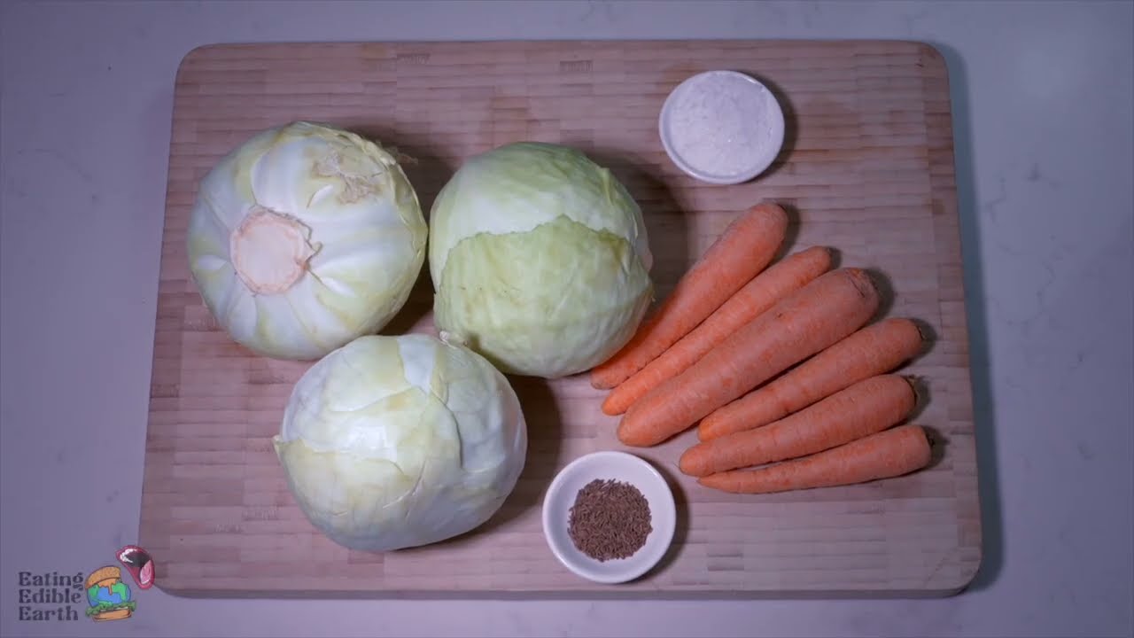 Easy Sauerkraut recipe with carrot and caraway seeds.