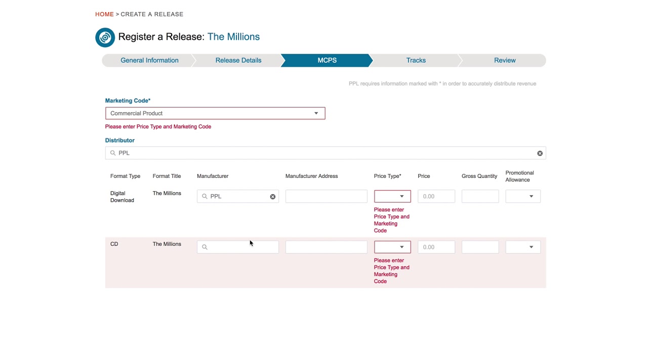 How to register repertoire with PPL: Register a release