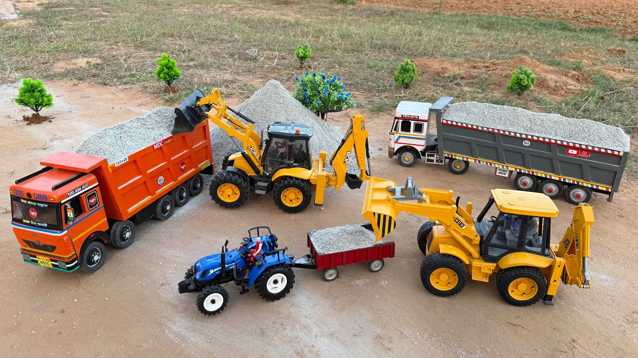 JCB 5CX Loading Mud Tata Truck Swaraj Tractor Tipper? Jcb ki khudai | jcb cartoon | tractor cartoon 