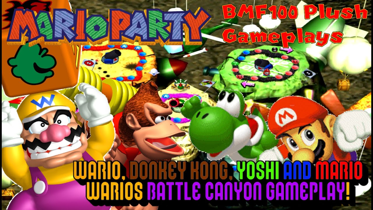 BMF100 Plush Gameplays: Mario Party Wario, Donkey Kong, Yoshi & Mario Wario's Battle Canyon Party!