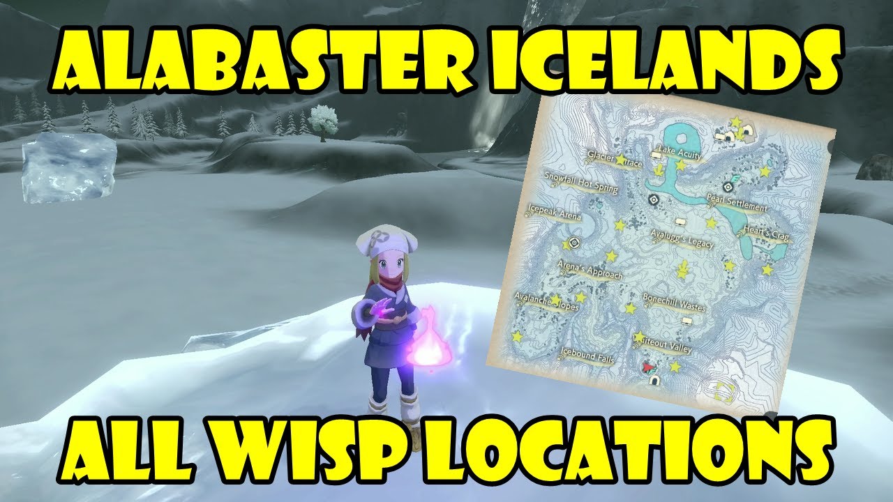 All Wisp locations in Alabaster Icelands. Map with markings. Pokemon Legends Arceus