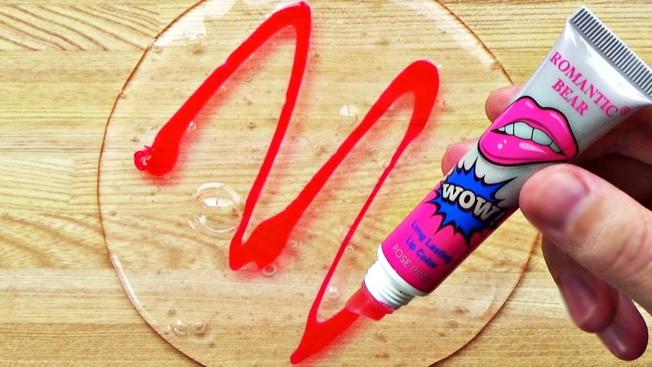 Satisfying Slime Coloring with Makeup! Mixing Glitter Eyeshadows & Lip Color into Clear Slime!