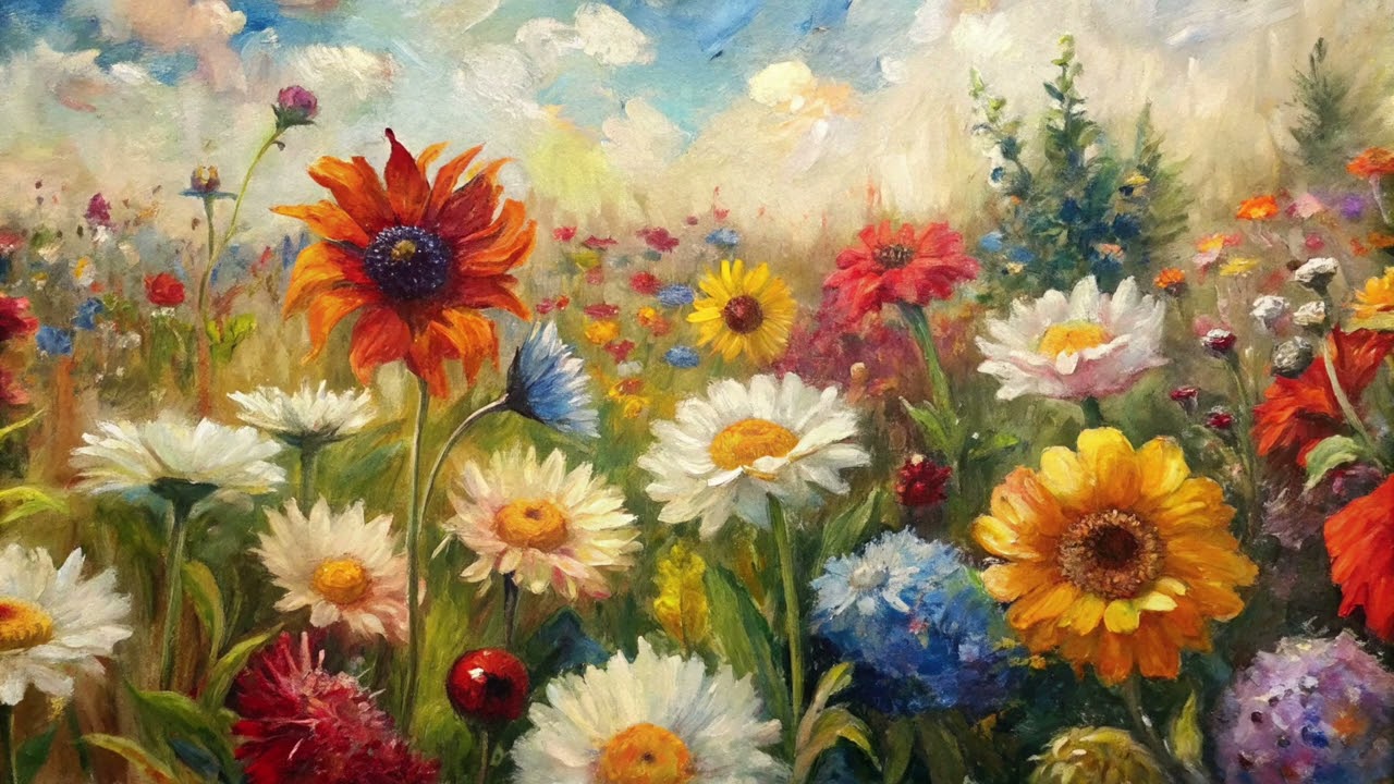 No Frame | Vibrant Wildflower Field | Vintage Painting for TV screensaver