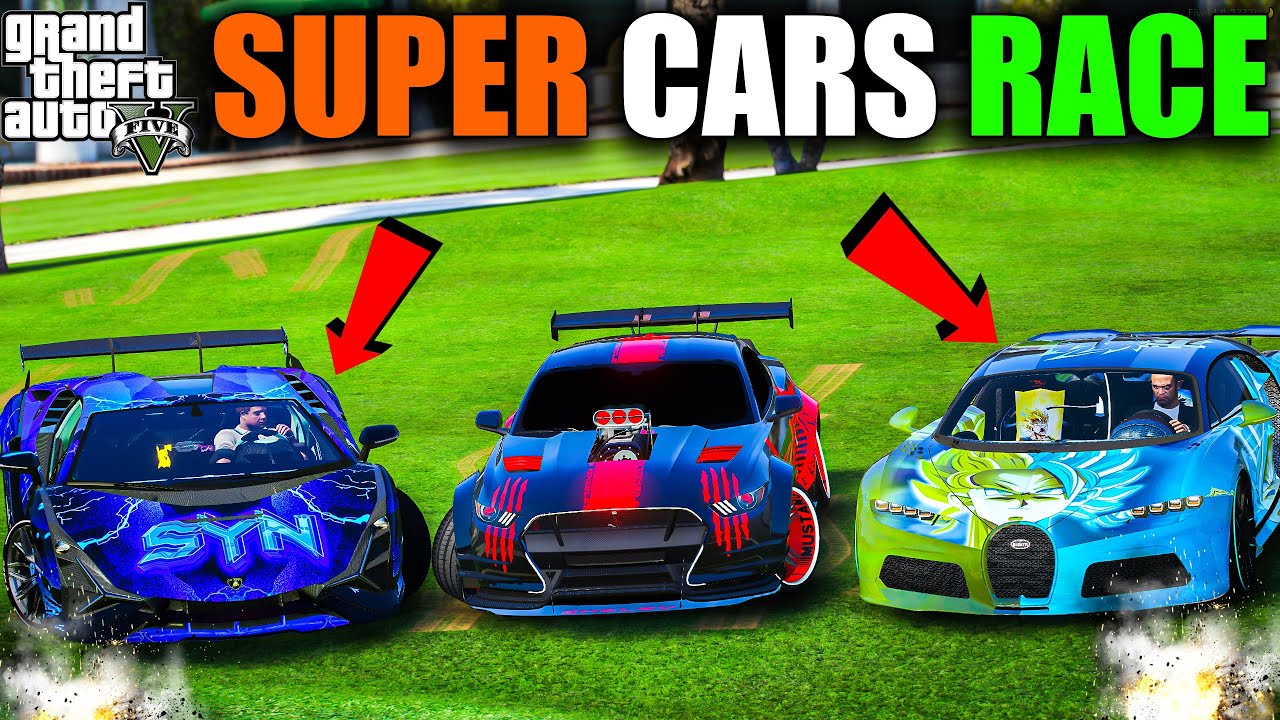 GTA 5 : TOP SUPER CARS GT MUSTANG AND LAMBORGHINI CIAN AND BUGATTI OMG! DRAG RACE GONE WRONG! 2024