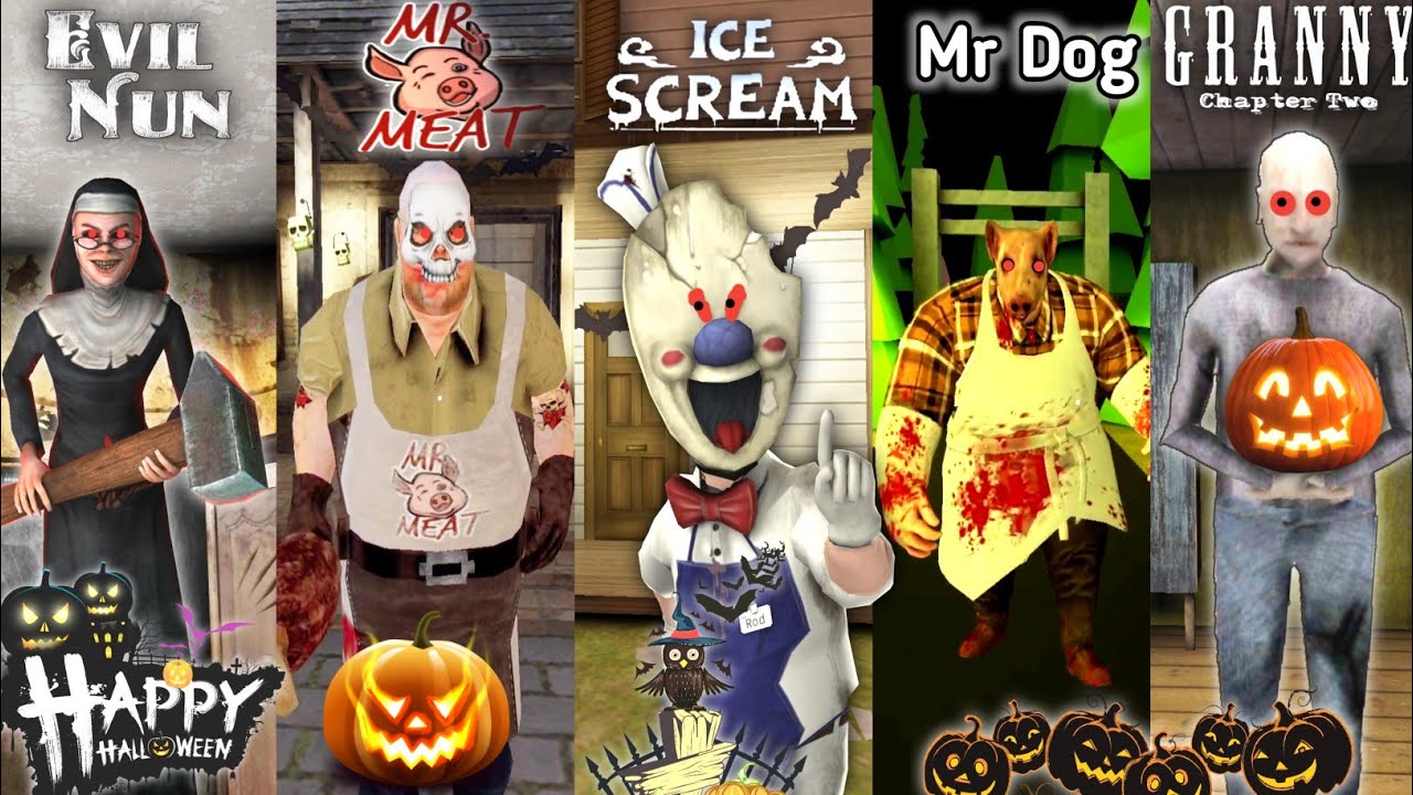 All Halloween 🎃 Evil Nun Vs Mr Meat Vs Ice Scream Vs Mr Dog Vs Granny Chapter Two With Oggy and Jack