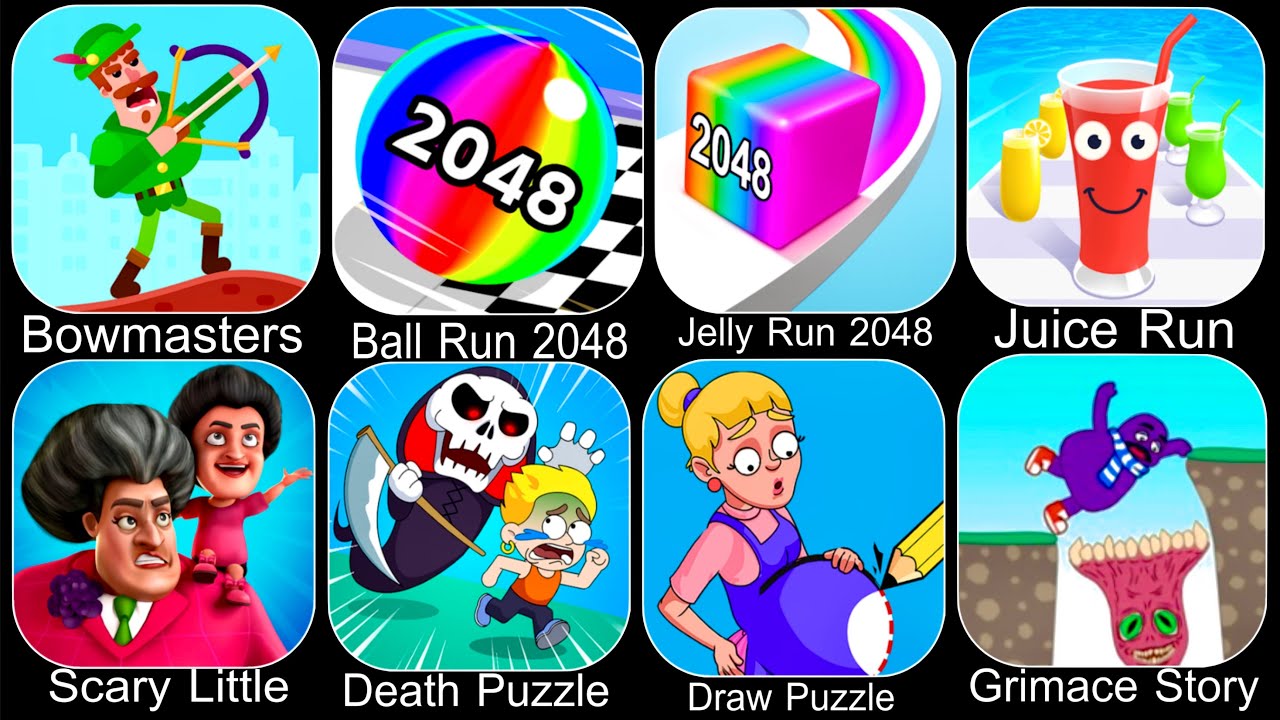 Bowmasters,Jelly Run 2048,Juice Run,Death Puzzle,Draw Puzzle,Grimace Story,Scary Teacher 3D