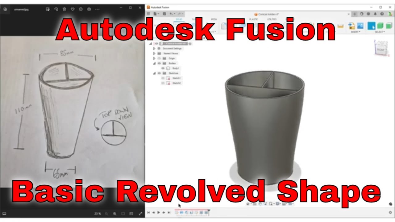 Замена конического подстаканника в Autodesk Fusion (1 эскиз, 1 элемент рабочего процесса)