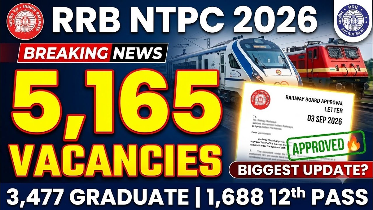 RRB NTPC NEW VACANCY 2026 🔥 5,165 Posts | 3,477 Graduate + 1,688 UG | Complete Guide | #ntpc #rrb