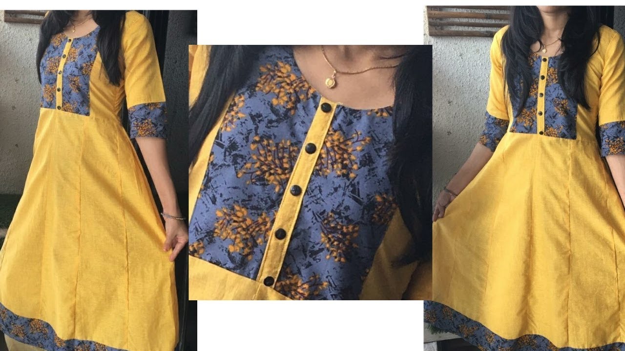 Anarkali Kurti with Designer Neck Patch Cutting and Stitching Easy Method