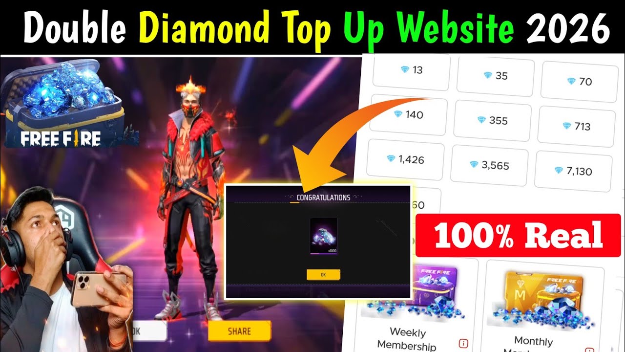 Double Diamond 🤯 20rs 100 💎 | 2026 New Double Diamond Top Up Website In Free Fire 🔥 | 