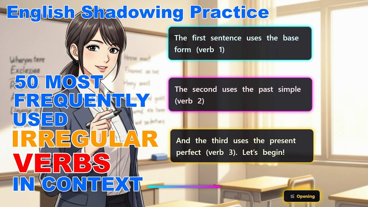 English Shadowing Practice: 50 Most Frequently Used Irregular Verbs in Context