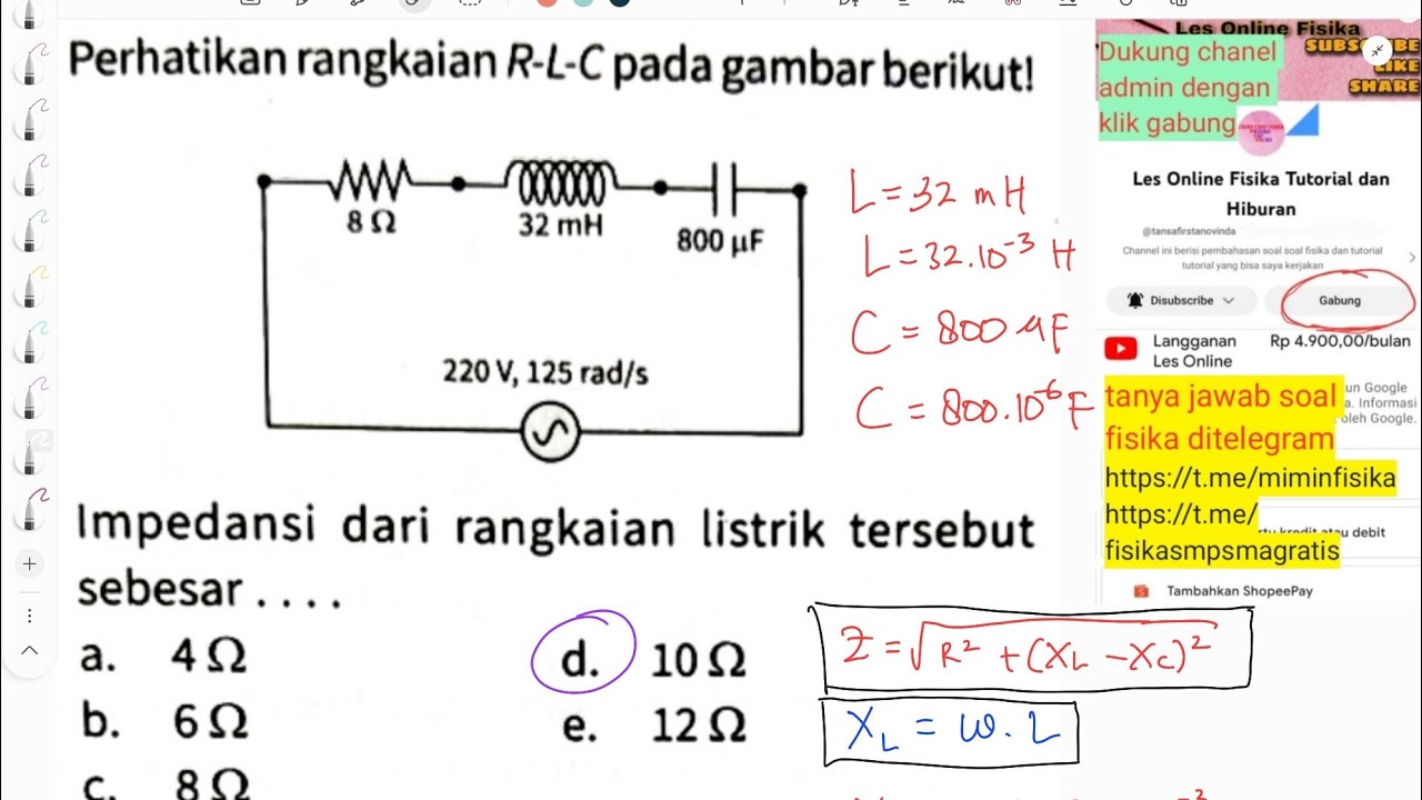 menghitung impedansi pada rangkaian RLC di bawah ini