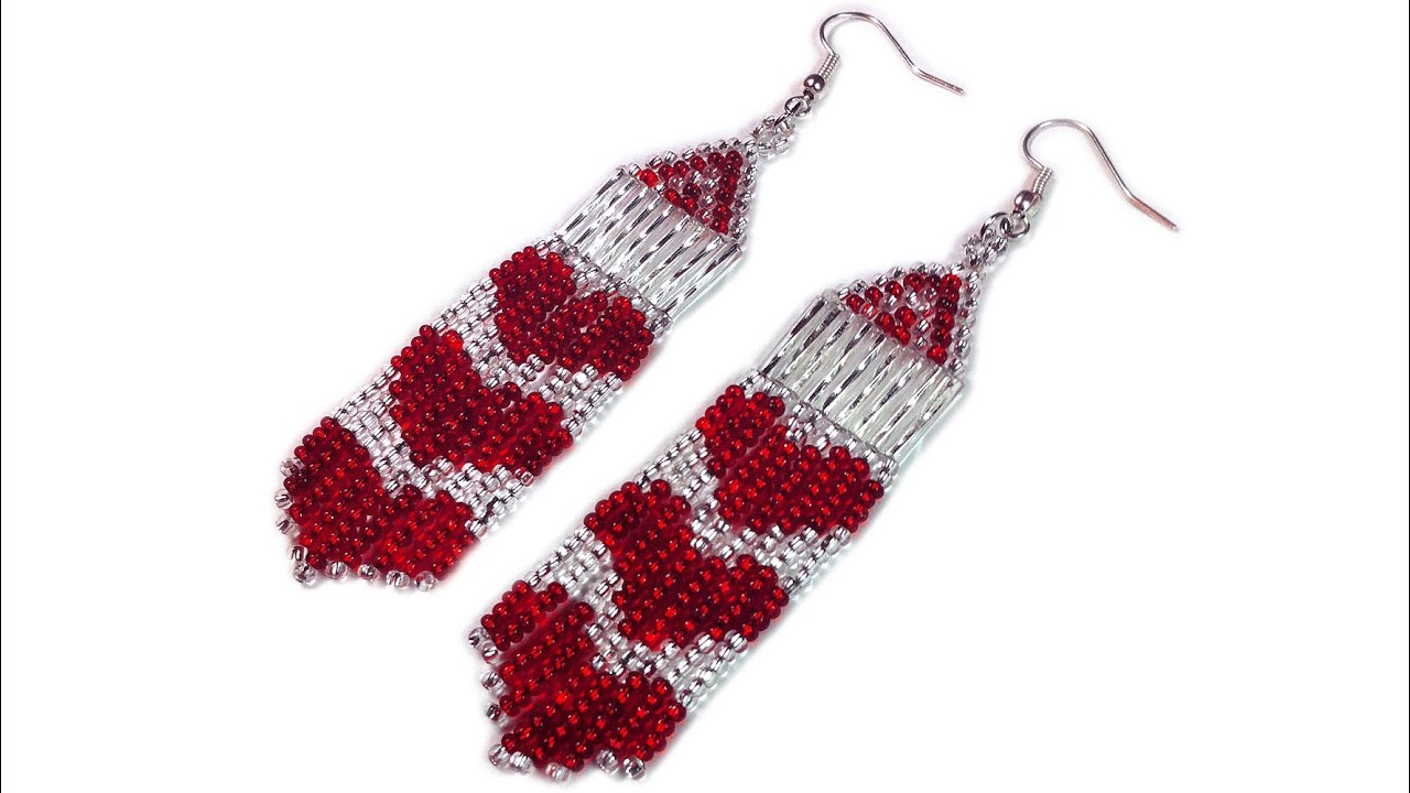 Tutorial: How to make beaded long heart earrings / Серьги из бисера с сердечками мастер-класс