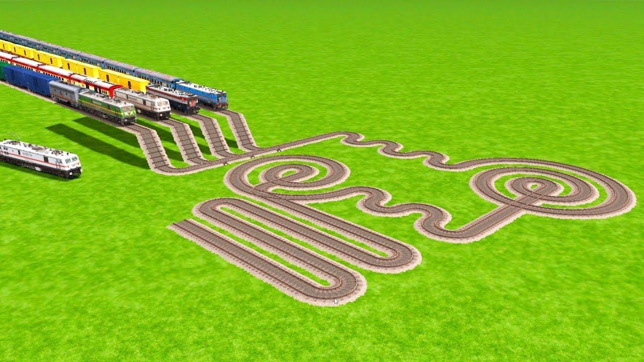 Five Indian Trains Bumpy Crossing By Round Circles Snake Tracks Zig Zag Tracks/ train simulator game