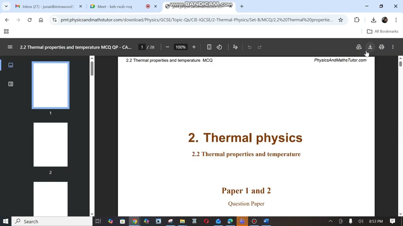 Thermal Physics Past paper 4