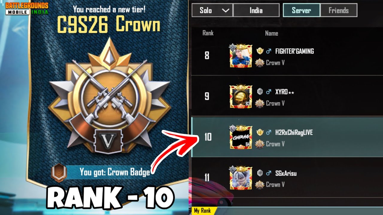 🇮🇳Solo Crown 5 Done On 2 nd Day Rank Push🔥C9S26 Solo Conqueror Tips And tricks🎯