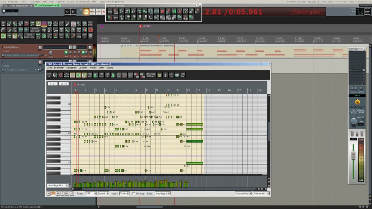 tempo-mapping freewheeled MIDI recording in Reaper the easy way