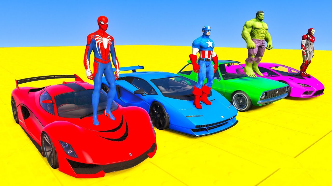 Spider-Man vs Superheroes CRAZY Mega Ramp Race Challenge in GTA 5 #10