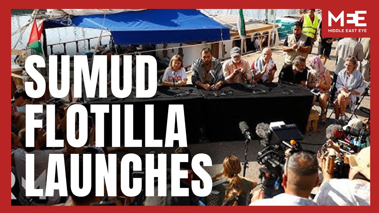 Watch in full: Global Sumud Flotilla launches from Barcelona to challenge Gaza blockade