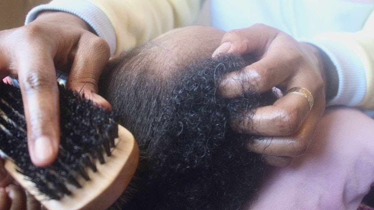 ASMR curly hair play, brushing, scratching, scalp check, oil massage (whisper)