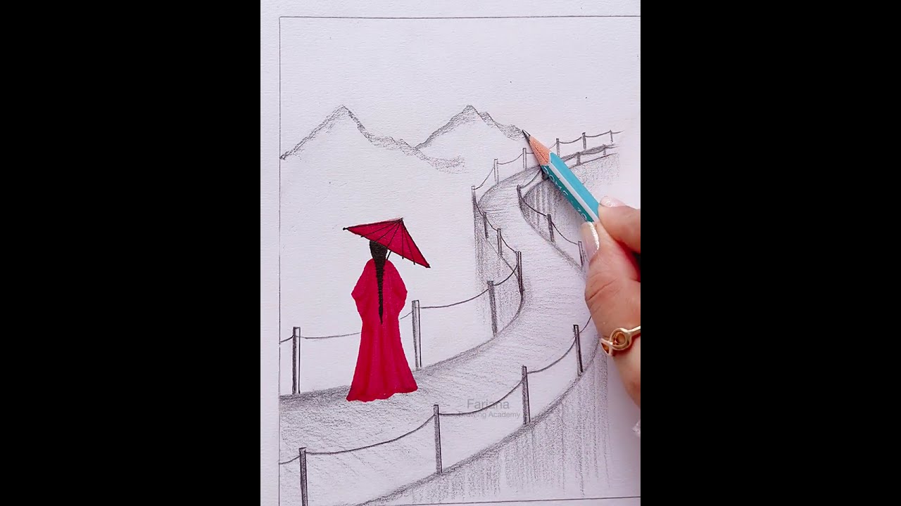 Pencil art || scenery painting || Sakura