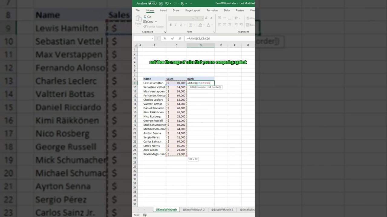 Excel Tip: Rank these sales numbers!