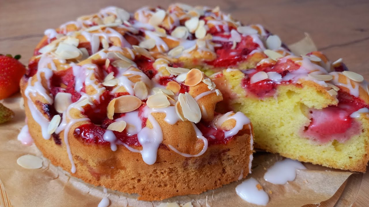Ciasto ucierane z truskawkami🍓Przepis na łatwe ciasto z owocami