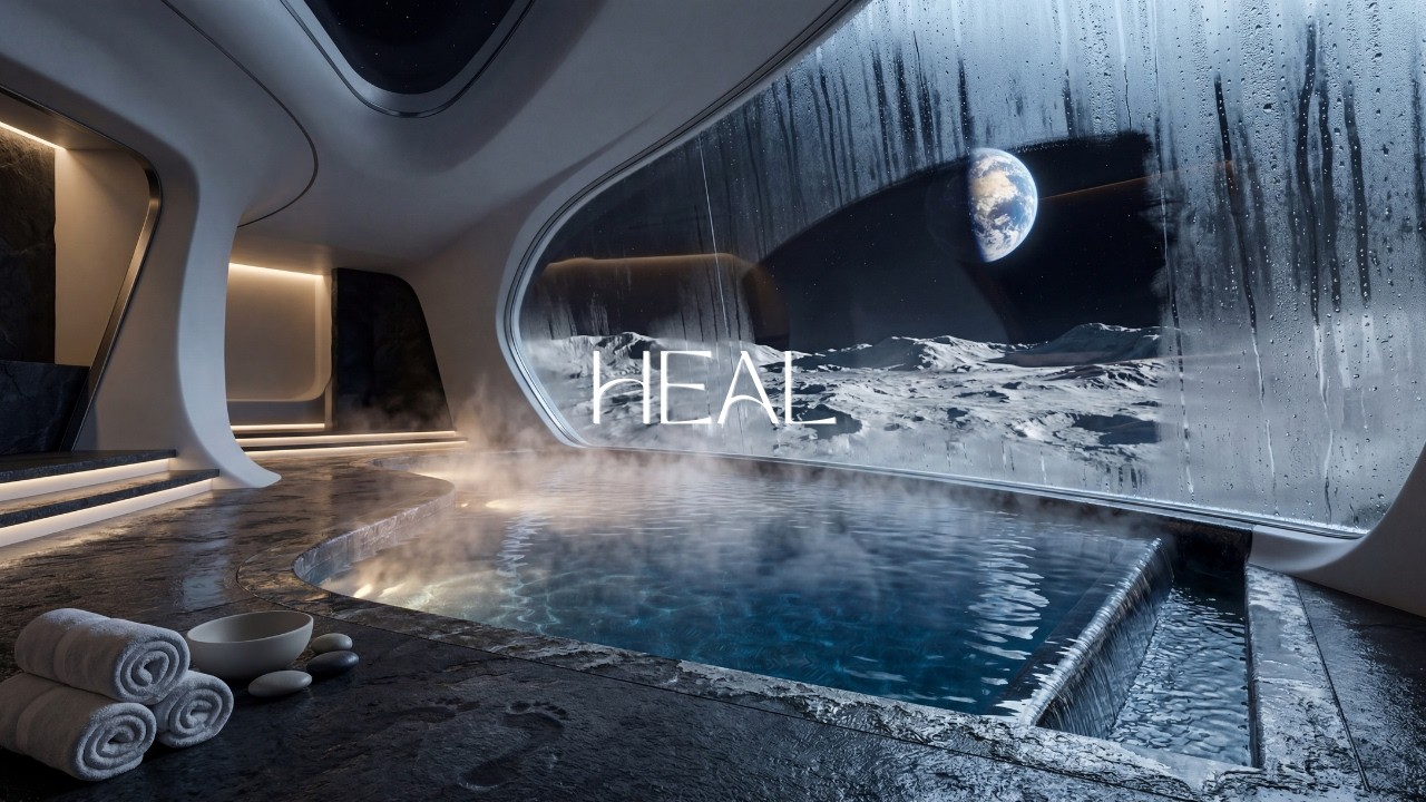 528Hz Deep Healing Futuristic Space Spa & Soothing Water Sounds 4K