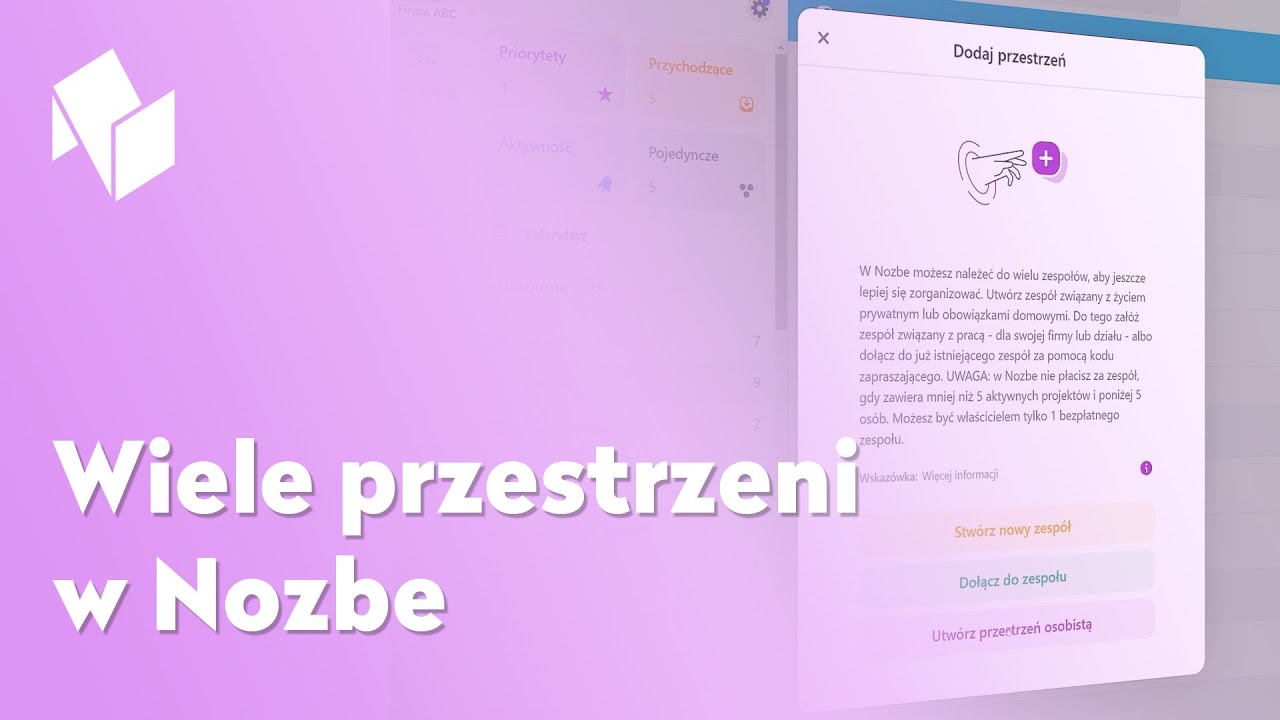 Wiele przestrzeni w Nozbe | Funkcje Nozbe | #nozbe #aplikacja #produktywność #planowanie